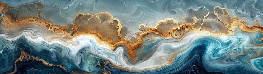 Abstract Liquid Art in blue with golden accent. Best for fluid abstract backgrounds
