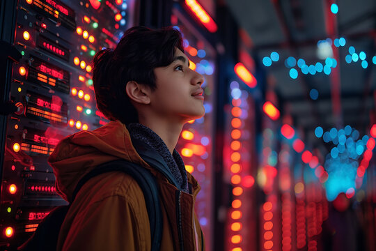 young student hiking on an html server