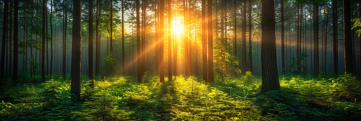 Obraz premium sunset in the middle of a forest