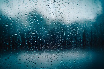 Tranquil windowpane with raindrops, capturing essence of rainy day in serene ambiance