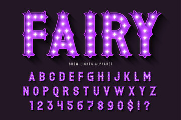 Retro circus alphabet design, cabaret, fairy LED lamps letters and numbers. © Aleksandr