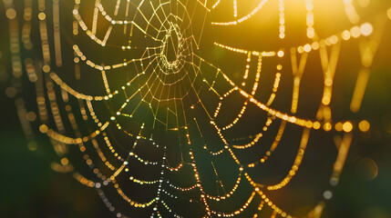 A spider web with a lot of raindrops on it