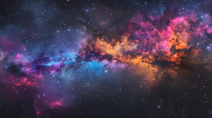 A colorful galaxy with a large orange cloud in the middle
