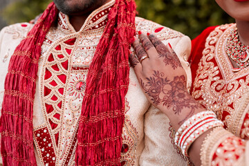 Indian, bride and hands with henna, ring and morning of wedding, luxury and culture for woman....