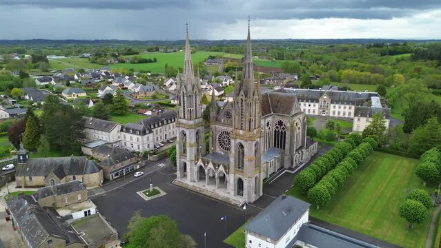 drone video Pontmain basilica France Europe
