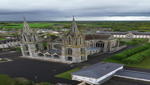 drone video Pontmain basilica France Europe