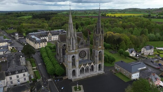 drone video Pontmain basilica France Europe