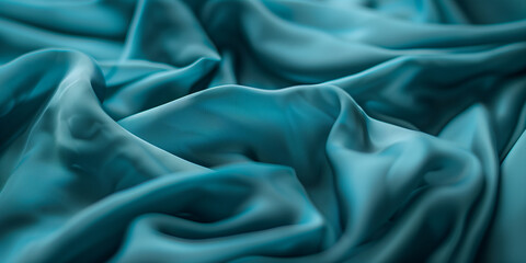 Obraz premium turquoise fabric folds texture. Silk satin fabric backdrop with copy space.