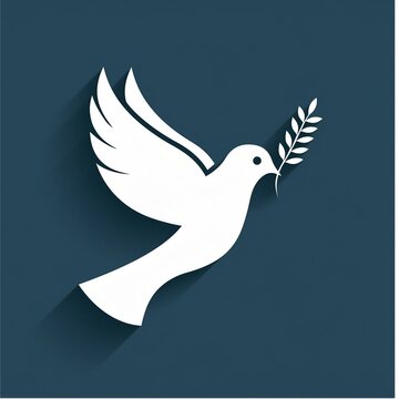 colombe de la paix blanche avec un rameau d'olivier sur fond bleu fonc&eacute; en ia