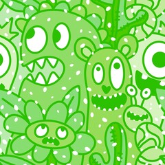 Cartoon doodle Halloween aliens seamless monster pattern for wrapping paper