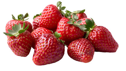A pile of fresh strawberries on a white surface.