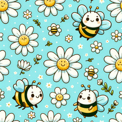 Playful Bees and Flowers Illustration