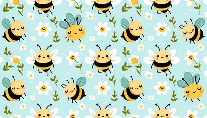 Playful Bees and Flowers Illustration