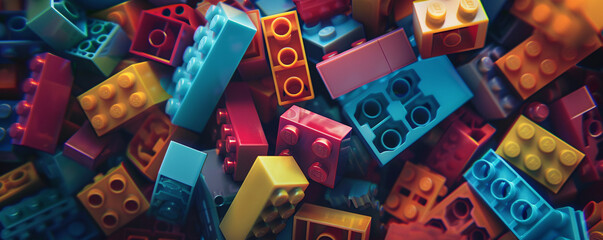 Vibrant collection of multicolored interlocking plastic bricks commonly used for creative play