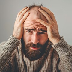 Bearded Man Stressing About Hair Loss