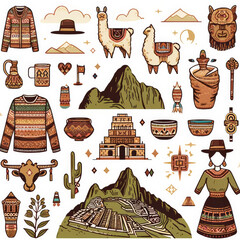 Traditional Peruvian Icons and Culture Elements Collection