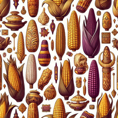 Diverse Varieties of Corn in Vibrant Illustrative Pattern
