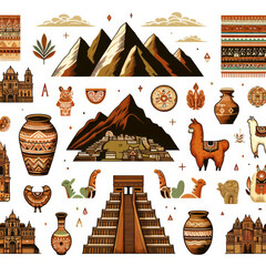 Traditional Peruvian Architecture and Cultural Elements Illustration