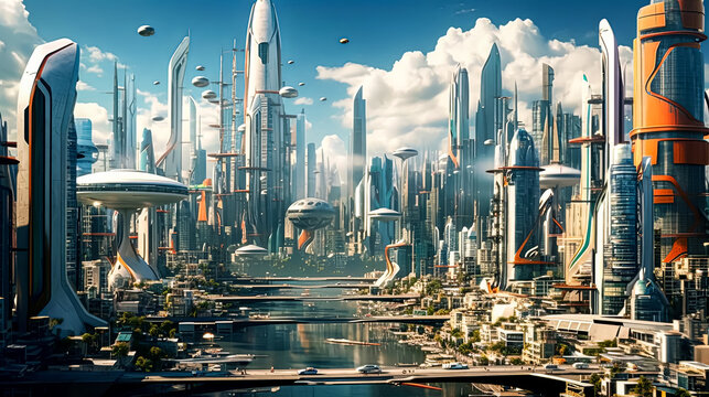 A cityscape with a large dome in the middle and a bridge over a river. - Powered by Adobe