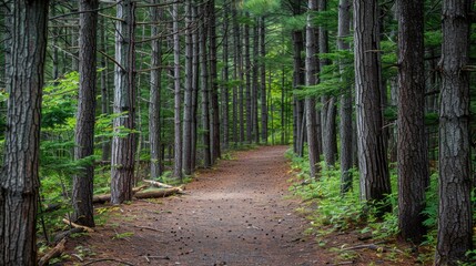 Fototapeta premium Trees on the nature trail through the forest