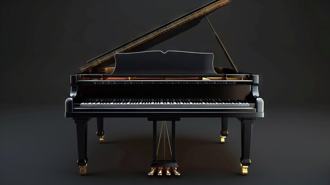 Grand piano stands against dark background, grand piano is beautiful instrument but it's not good investment.