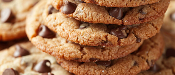 Chocolate chip cookies stacked. National Chocolate Chip Cookie Day concept.