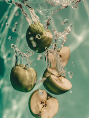 apples in water splash