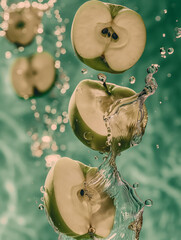 apples in water splash