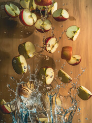 apples in water splash