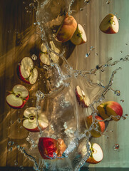 apples in water splash