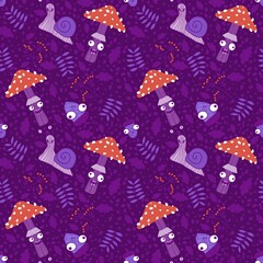Cartoon autumn seamless mushrooms pattern for wrapping paper and fabrics