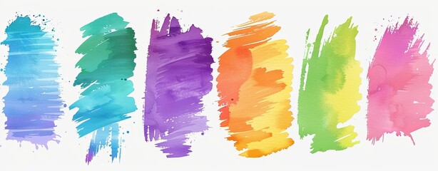 Colorful watercolor brush strokes in the style of  color swatches on a white background, vector illustration in a flat design style with colorful gradients, high resolution without shadows, profession