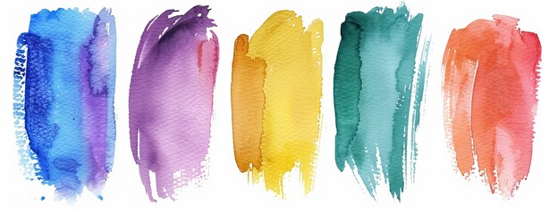 Colorful watercolor brush strokes in the style of  color swatches on a white background, vector illustration in a flat design style with colorful gradients, high resolution without shadows, profession © DnQajik