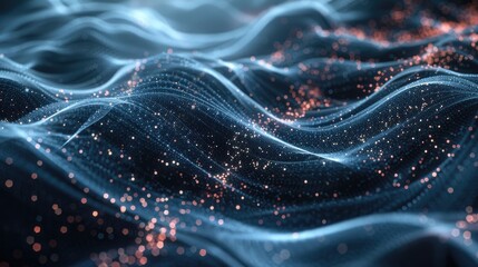 Futuristic Background with Abstract Waves of Particles and Dots