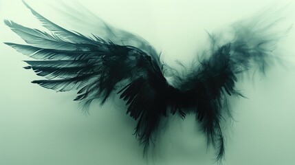 pair of black angel wings with feathers spread out against a light background.