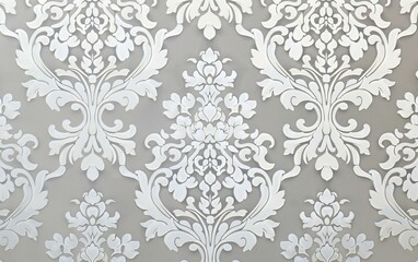 Elegant White Floral Damask Wallpaper