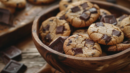 Chocolate chip cookies stacked on a plate. National Chocolate Chip Cookie Day concept.