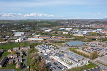 Aerial drone photo of the Police headquarters the city of Leeds west Yorkshire in the UK, showing the new Police building from above in the summer time on a hot sunny day