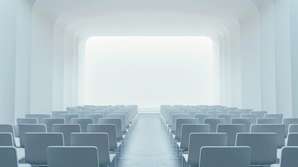 Fototapeta premium Minimalist Auditorium with White Chairs and Natural Light