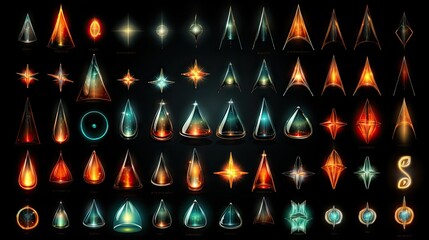 Obraz premium Diverse array of stylized, colorful magic spell and element effects, suitable for fantasy themes