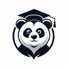 a minimalist 	Education Logo vector art illustration with a Graduationpanda icon logo, featuring a modern stylish shape with an underline, set on a solid white background