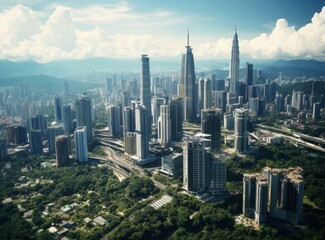Fototapeta premium Futuristic city with a blue sky and clouds