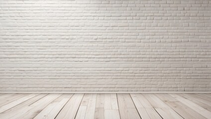 white brick wall with wooden floor background