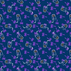 Cartoon seamless cocktails and palms pattern for wrapping paper and fabrics