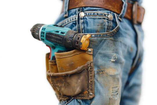Man in Jeans With Tool Belt in Pocket