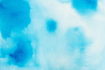 Abstract hand drawn watercolor sky and clouds background. Colorful blue background with watercolor texture for design or print