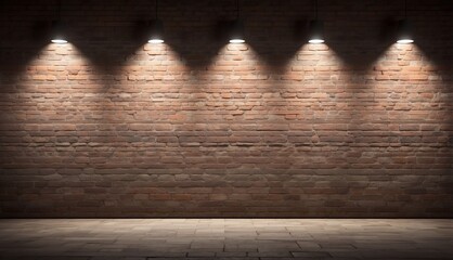 Rustic brick walls illuminated by dramatic spotlights. With deep shadows, emphasize the brick texture for a product look