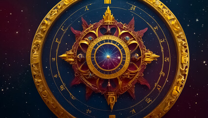Obraz premium Astrological wheel golden on dark background
