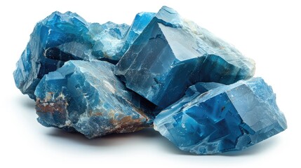 Fototapeta premium Cutout of raw blue apatite stone on a white background