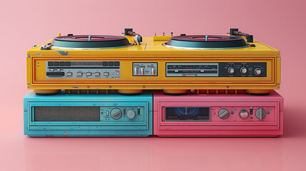 Old school turntable in a fun and colorful design